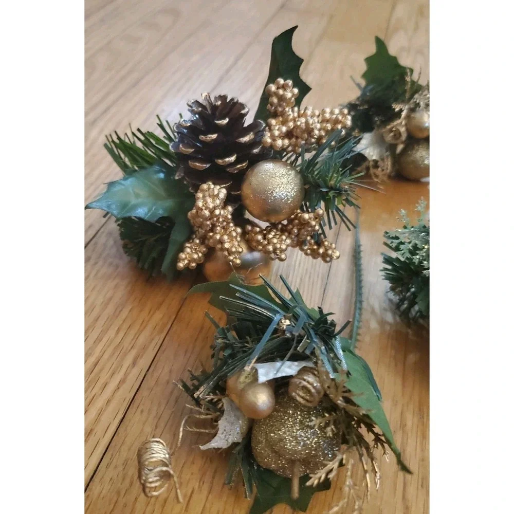 Artificial Pine Stem Fake Pine Cone Glitter Fruit Apple Gold Details Floral Pick